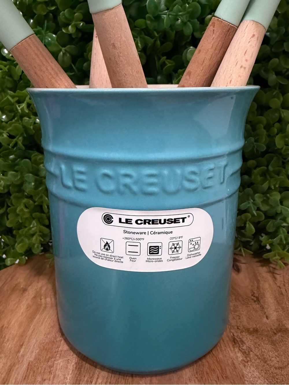 Le Creuset NWT Turquoise Stoneware Utensil Holder